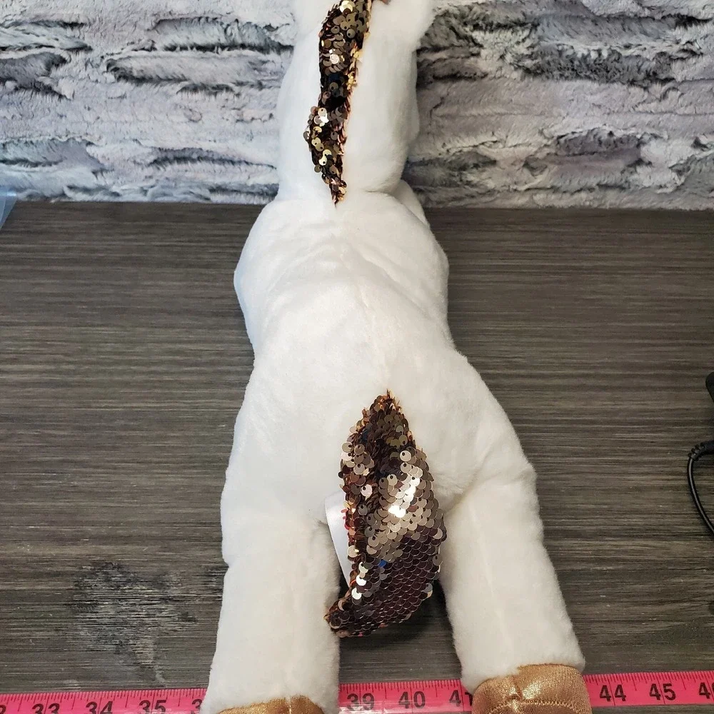 Aurora Shimmers Rose Gold Flippy Sequins White Unicorn Stuffed Animal Plush‎ 12